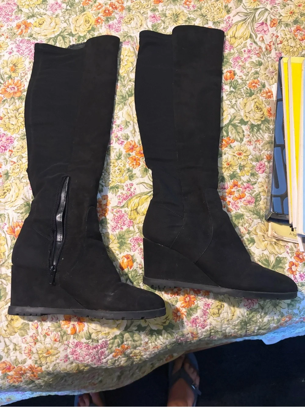 Women's Black Knee-High Wedge Boots